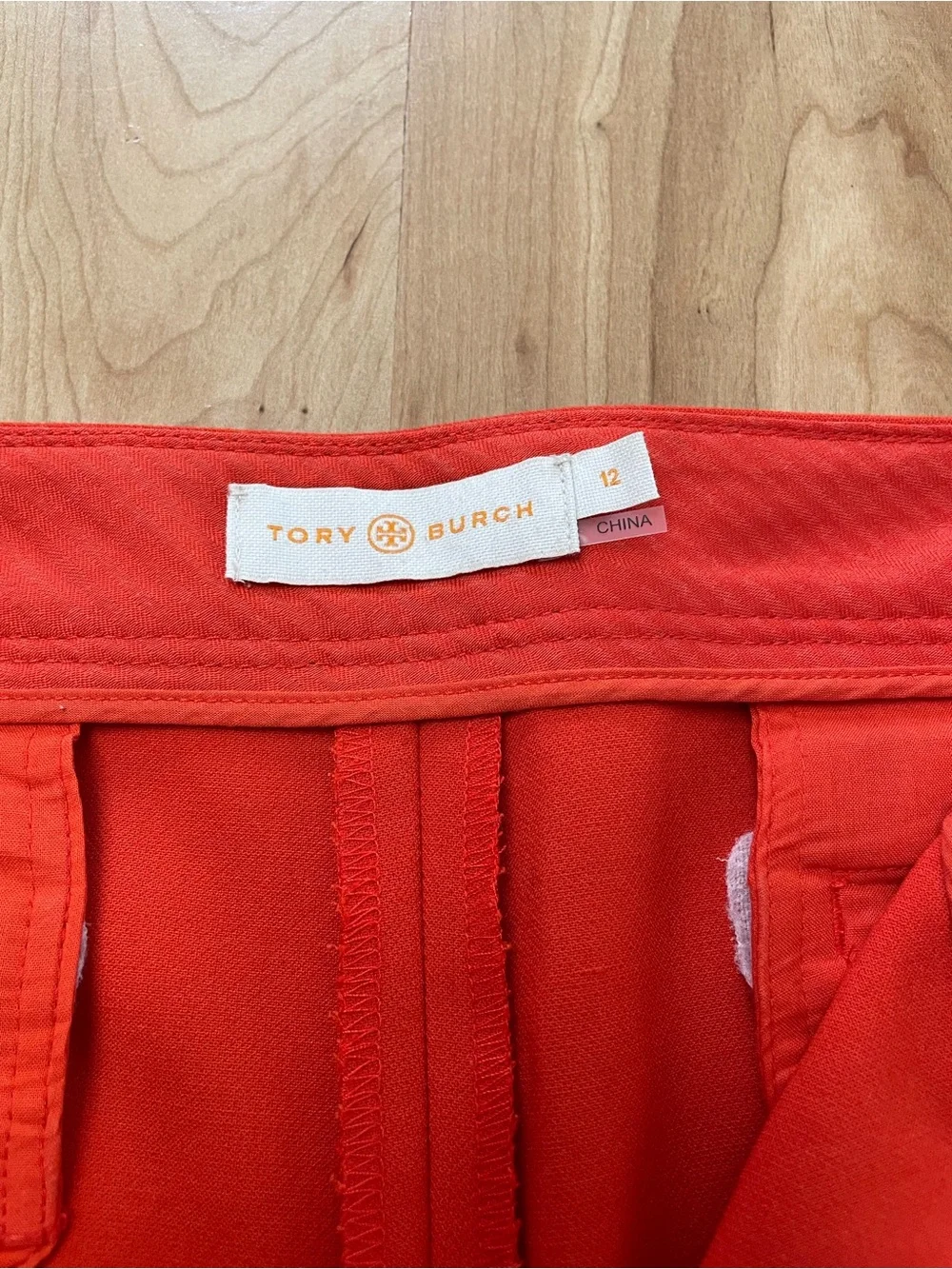 Tory Burch Poppy Red Slim Fit Ankle Front Pleat Pants Size 12